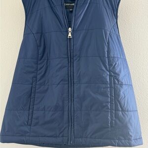 Express pre-owned blue vest for women Size Medium removable hat.